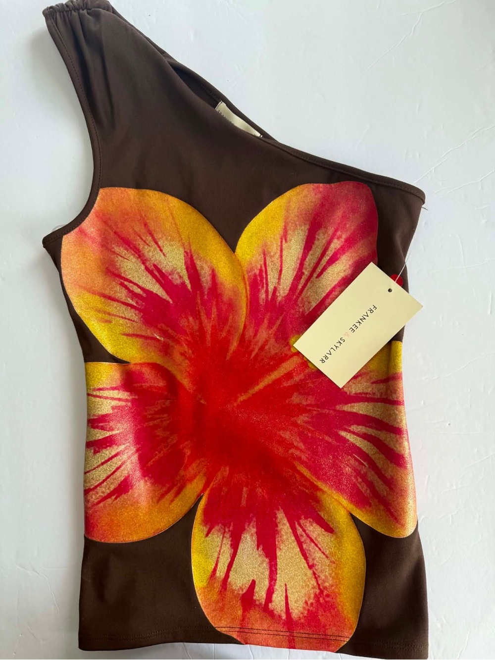 Frankee & Skylarr Brown Floral One Shoulder Top - Size XS - NWT